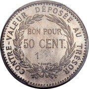 France 50 Centimes (Pattern) KM# E3 CONTRE-VALEUR DÉPOSÉE AU TRÉSOR BON POUR 50 CENT 1 A. BORREL coin reverse France 50 Centimes (Pattern) KM# E3 CONTRE-VALEUR DÉPOSÉE AU TRÉSOR BON POUR 50 CENT 1 A. BORREL coin reverse