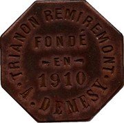 France 50 Centimes Remiremont. Trianon Remiremont 1915 ND FONDÉ EN 1910 TRIANON REMIREMONT A. DEMESY coin obverse France 50 Centimes Remiremont. Trianon Remiremont 1915 ND FONDÉ EN 1910 TRIANON REMIREMONT A. DEMESY coin obverse
