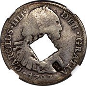 France 9 Livres Guadeloupe British Occupation ND (1811)  Host years 1772-1789 KM# 24 CAROLUS IV DEI GRATIA 1797 G coin obverse