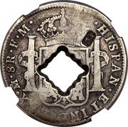 France 9 Livres Guadeloupe British Occupation ND (1811)  Host years 1772-1789 KM# 24 HISPAN ET IND REX M 8R F M G coin reverse