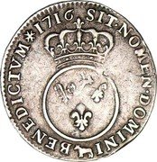 France 1/10 ECU (Louis XV) SIT NOMEN DOMINI BENEDICTVM 1716 coin reverse France 1/10 ECU (Louis XV) SIT NOMEN DOMINI BENEDICTVM 1716 coin reverse