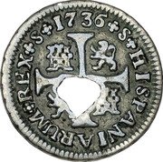 France 1/2 Bit Martinique ND (1764)  KM# 6 1735 S HISPANIARUM REX S coin reverse