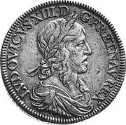France 1/2 ECU Louis XIII 1643A KM# P44 LVDOVICS XIII D G FR ET NAV REX coin obverse France 1/2 ECU Louis XIII 1643A KM# P44 LVDOVICS XIII D G FR ET NAV REX coin obverse