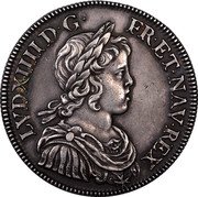 France 1/2 ECU (Louis XIV) KM# P62 LVD XIIII D G FR ET NAV REX coin obverse France 1/2 ECU (Louis XIV) KM# P62 LVD XIIII D G FR ET NAV REX coin obverse