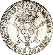 France 1/2 ECU (Louis XIV) SIT NOMEN DOMINI BENEDICTVM 1701 coin reverse France 1/2 ECU (Louis XIV) SIT NOMEN DOMINI BENEDICTVM 1701 coin reverse