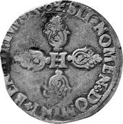 France 1/2 Franc (Henri IV. Bordeaux) H SIT NOMEN DOMINI BENEDICTVM 1590 coin reverse France 1/2 Franc (Henri IV. Bordeaux) H SIT NOMEN DOMINI BENEDICTVM 1590 coin reverse