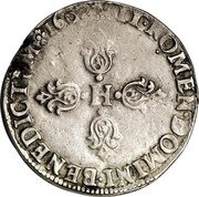 France 1/2 Franc (Henri IV) SIT NOMEN DNI BENEDICTUM 1600 H coin reverse France 1/2 Franc (Henri IV) SIT NOMEN DNI BENEDICTUM 1600 H coin reverse