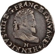 France 1/2 Franc (Henri IV. Montpellier) HENRICVS IIII D G FRANC ET NAVA REX N coin obverse France 1/2 Franc (Henri IV. Montpellier) HENRICVS IIII D G FRANC ET NAVA REX N coin obverse