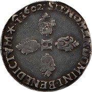 France 1/2 Franc (Henri IV. Montpellier) SIT. NOMEN. DOMINI. BENEDICTVM H 1602 coin reverse France 1/2 Franc (Henri IV. Montpellier) SIT. NOMEN. DOMINI. BENEDICTVM H 1602 coin reverse