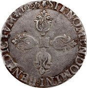 France 1/2 Franc (Henri IV. Toulouse. M) H SIT. NOMEN. DOMINI. BENEDICTVM 1606 coin reverse France 1/2 Franc (Henri IV. Toulouse. M) H SIT. NOMEN. DOMINI. BENEDICTVM 1606 coin reverse