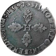 France 1/2 Franc (Henri IV. Troyes) H SIT. NOMEN. DOMINI. BENEDICTVM 1597 coin reverse France 1/2 Franc (Henri IV. Troyes) H SIT. NOMEN. DOMINI. BENEDICTVM 1597 coin reverse