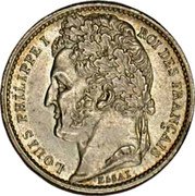 France 1/2 Franc (Louis-Philippe I Pattern of Bovy) LOUIS PHILIPPE I ROI DES FRANÇAIS ESSAI coin obverse France 1/2 Franc (Louis-Philippe I Pattern of Bovy) LOUIS PHILIPPE I ROI DES FRANÇAIS ESSAI coin obverse