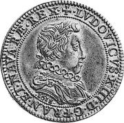 France 1/2 Franc Louis XIII. Piedfort 1618 A KM# P25 LVDOVICVS XIII D G FRAN ET NAVARÆ REX 1618 coin obverse France 1/2 Franc Louis XIII. Piedfort 1618 A KM# P25 LVDOVICVS XIII D G FRAN ET NAVARÆ REX 1618 coin obverse