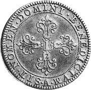 France 1/2 Franc Louis XIII. Piedfort 1618 A KM# P25 L SIT NOMEN DOMINI BENEDICTVM A coin reverse France 1/2 Franc Louis XIII. Piedfort 1618 A KM# P25 L SIT NOMEN DOMINI BENEDICTVM A coin reverse