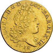 France 1/2 Leopold (Shield with 3 Alerions) KM# 112 LEOP I D G D LOT BAR REX IE 1718 coin obverse