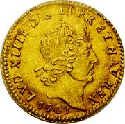 France 1/2 Louis D'or (Louis XIV. Metz) KM# 332.18 LVD XIIII D G FR ET NAV REX 1701 coin obverse
