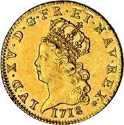 France 1/2 Louis D'or (Louis XV. Caen) KM# 428.7 1718 LVD XV D G FR ET NAV REX coin obverse France 1/2 Louis D'or (Louis XV. Caen) KM# 428.7 1718 LVD XV D G FR ET NAV REX coin obverse