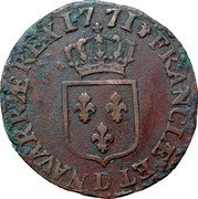 France 1/2 Sol (Louis XV 3rd portrait) 1771 FRANCAE ET NAVARRAE REX D coin reverse