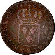 France 1/2 Sol (Louis XV. Rouen) KM# 451.9 FRANCIÆ ET B NAVARRÆ REX 17 23 coin reverse France 1/2 Sol (Louis XV. Rouen) KM# 451.9 FRANCIÆ ET B NAVARRÆ REX 17 23 coin reverse
