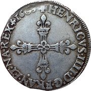 France 1/4 ECU (Henri IV 1st Type) HENRICVS. IIII. D: G. FRANC. ET. NAVA. REX 1608. coin obverse France 1/4 ECU (Henri IV 1st Type) HENRICVS. IIII. D: G. FRANC. ET. NAVA. REX 1608. coin obverse