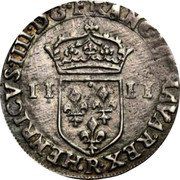 France 1/4 ECU (Henri IV. 4th Type) HENRICVS IIII D G FRANC ET NAVA REX R II II coin obverse France 1/4 ECU (Henri IV. 4th Type) HENRICVS IIII D G FRANC ET NAVA REX R II II coin obverse