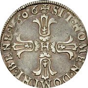 France 1/4 ECU Henri IV. 7th Type 1606Â G SIT NOMEN DOMINI BENE 1606 H coin reverse France 1/4 ECU Henri IV. 7th Type 1606Â G SIT NOMEN DOMINI BENE 1606 H coin reverse