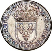 France 1/4 ECU (Louis XIII 2nd portrait) SIT NOMEN DOMINI A BENEDICTVM 1643 coin reverse France 1/4 ECU (Louis XIII 2nd portrait) SIT NOMEN DOMINI A BENEDICTVM 1643 coin reverse