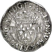 France 1/4 ECU (Louis XIII) LVDOVIC. XIII. D: G. FRAN. ET. NAV. REXV & coin obverse