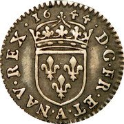 France 1/48 ECU (Louis XIV -draped bust) D G FR ET NAV REX 1644 A coin reverse