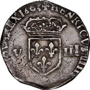 France 1/8 ECU (Henry IV 2nd Type. King's Title Around Shield) HENRICVS. IIII. D: G. FRANC. ET. NAVA. REX. 1605 V III coin obverse France 1/8 ECU (Henry IV 2nd Type. King's Title Around Shield) HENRICVS. IIII. D: G. FRANC. ET. NAVA. REX. 1605 V III coin obverse