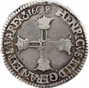 France 1/8 ECU Henry IV Crowned Arms Cross 1608 C HENRICVS IIII D G FRAN ET NAVA REX 1603 coin obverse France 1/8 ECU Henry IV Crowned Arms Cross 1608 C HENRICVS IIII D G FRAN ET NAVA REX 1603 coin obverse