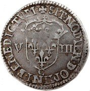France 1/8 ECU Henry IV Crowned Arms Cross 1608 C SIT NOMEN DOMINI BENEDICTVM V III C coin reverse France 1/8 ECU Henry IV Crowned Arms Cross 1608 C SIT NOMEN DOMINI BENEDICTVM V III C coin reverse