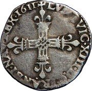 France 1/8 ECU (Louis XIII. Cross and Arms) LVDOVIC XIII D G FRAN ET NAV REX 1611 coin obverse France 1/8 ECU (Louis XIII. Cross and Arms) LVDOVIC XIII D G FRAN ET NAV REX 1611 coin obverse