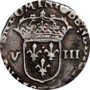 France 1/8 ECU (Louis XIII. Cross and Arms) SIT NOMEN DOMINI BENEDICTVM V III coin reverse France 1/8 ECU (Louis XIII. Cross and Arms) SIT NOMEN DOMINI BENEDICTVM V III coin reverse