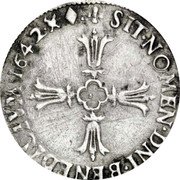 France 1/8 ECU (Louis XIII. & mint) SIT. NOMEN. DOMINE. BENEDICTVM. 1642 coin reverse France 1/8 ECU (Louis XIII. & mint) SIT. NOMEN. DOMINE. BENEDICTVM. 1642 coin reverse