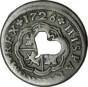 France 1 Bit (Martinique Coinage) KM# 2 1726 HISPANIARUM REX coin reverse France 1 Bit (Martinique Coinage) KM# 2 1726 HISPANIARUM REX coin reverse