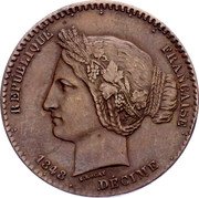 France 1 Decime (Pattern by Rogat) REPUBLIQUE FRANCAISE 1848 DECIME E.ROGAT coin obverse