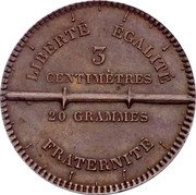 France 1 Decime (Pattern by Rogat) LIBERTE EGALITE 3 CENTIMÈTRES 20 GRAMMES FRATERNITE coin reverse
