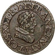 France 1 Denier Tournois (Louis XIII. 3rd Type) LOYS.XIII.R.DE.FRAN.ET.NAV.A coin obverse