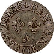 France 1 Denier Tournois (Louis XIII. 3rd Type) DENIER.TOVRNOIS 1629 A coin reverse