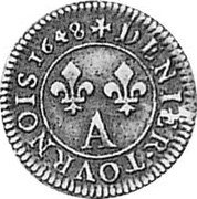 France 1 Denier Tournois. Louis XIV 1648 A KM# PnD12 DENIER TOVRNOIS 1648 A coin reverse