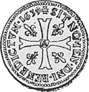 France 1 Douzain Louis XIII Essai 1639 A KM# PnE12 A SIT NOMEN DNI BENEDICTVM 1639 coin reverse France 1 Douzain Louis XIII Essai 1639 A KM# PnE12 A SIT NOMEN DNI BENEDICTVM 1639 coin reverse