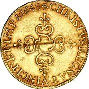 France 1 ECU (Louis XIV. Sun) CHRISTVS REGNAT VINCIT ET IMP 1648 coin reverse France 1 ECU (Louis XIV. Sun) CHRISTVS REGNAT VINCIT ET IMP 1648 coin reverse