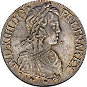 France 1 ECU (Navarre. With Long Wick. Louis XIV) LVD.XIII.D.G. FR.ET.NA REX. coin obverse France 1 ECU (Navarre. With Long Wick. Louis XIV) LVD.XIII.D.G. FR.ET.NA REX. coin obverse