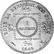 France 1 Gascon (Aquitaine Kingdom Satirical Coinage) X# 1 1 GASCON CETTE MONNAIE AURA COURS FORCE DANS L'EX-FRANCE POUR 10 CENTIMES SOUS LA DYNASTIE DES SANDIS 1848 K coin reverse