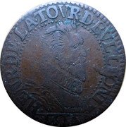 France 1 Liard (Henry 6th A Type) HENR. DE. LA. TOVR. D. BVLLIONII 1614 coin obverse