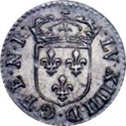 France 1 Liard Louis XIV 1655 LV. XIIII. D. G. F. E. N. R. coin obverse France 1 Liard Louis XIV 1655 LV. XIIII. D. G. F. E. N. R. coin obverse