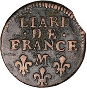France 1 Liard (Louis XIV. Old Bust) LIARD .DE. FRANCE M coin reverse France 1 Liard (Louis XIV. Old Bust) LIARD .DE. FRANCE M coin reverse