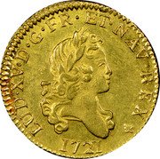 France 1 Louis D'or (Louis XV) KM# 461.22 LUD XV D G FR ET NAV REX 1721 coin obverse France 1 Louis D'or (Louis XV) KM# 461.22 LUD XV D G FR ET NAV REX 1721 coin obverse