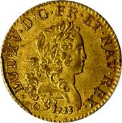 France 1 Louis D'or Louis XV. Tours 1723 E KM# 468.22 1723 LVD XV D G FR ET NAV REX coin obverse France 1 Louis D'or Louis XV. Tours 1723 E KM# 468.22 1723 LVD XV D G FR ET NAV REX coin obverse